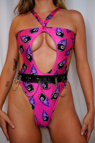 Pink flamin 8 ball cut out bodysuit XS