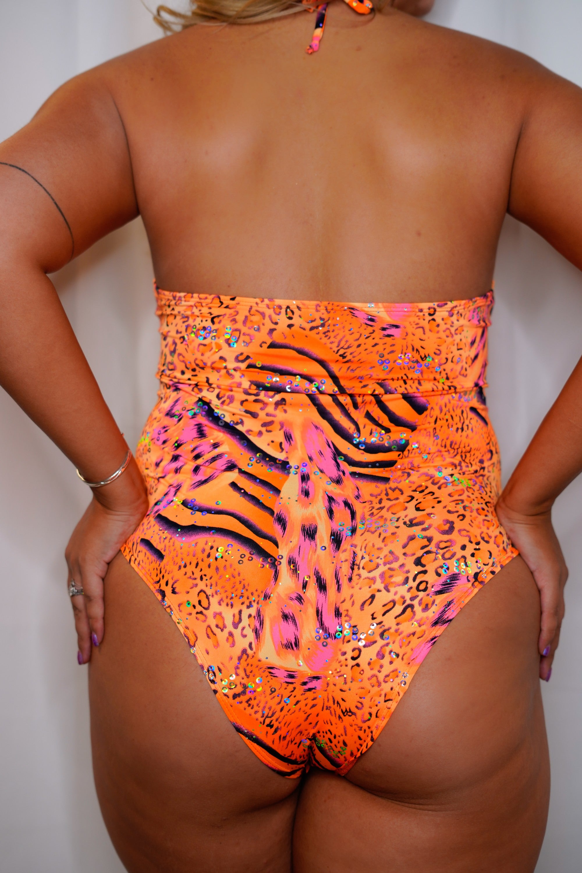 Orange animal print double ring bodysuit 1XL