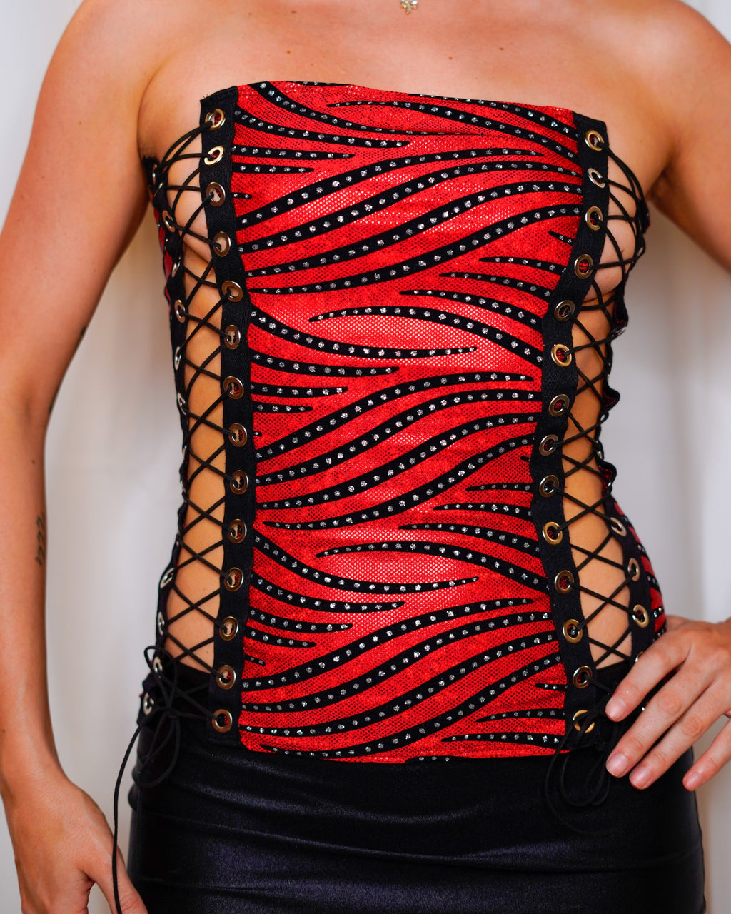 OOAK Red sparkly corset MEDIUM